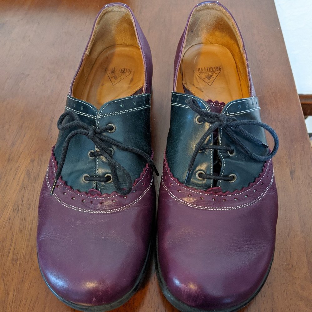 Fluevog Purple and Blue Saddle Oxfords size 10.5